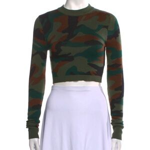MONSE Merino Wool Camo Cropped Sweater, Size XS
